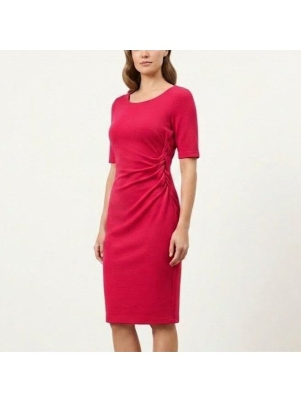 Emporio Armani Size 46 US 10 Red Short Sleeve Ruched Knee Length Sheath Dress